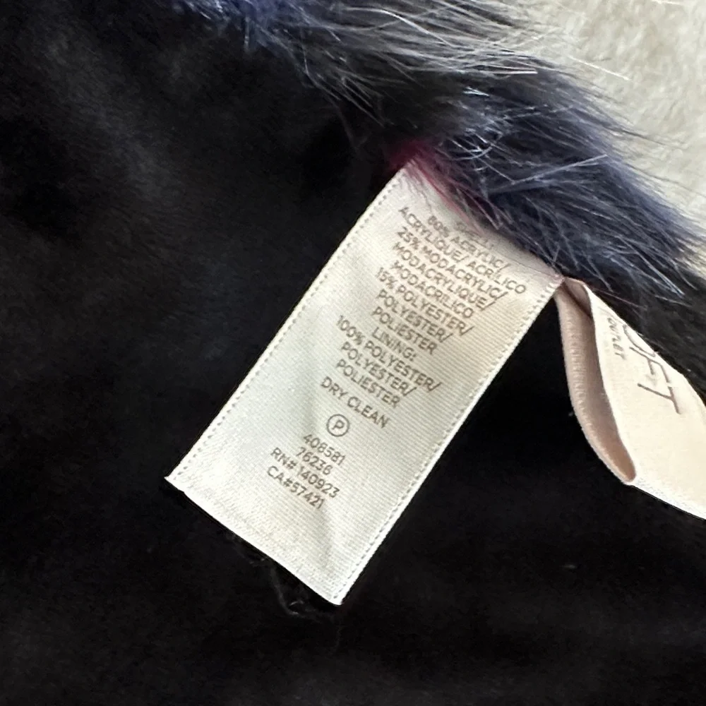 LOFT Burgundy, Blue & Black Faux Fur Scarf Size ~48L